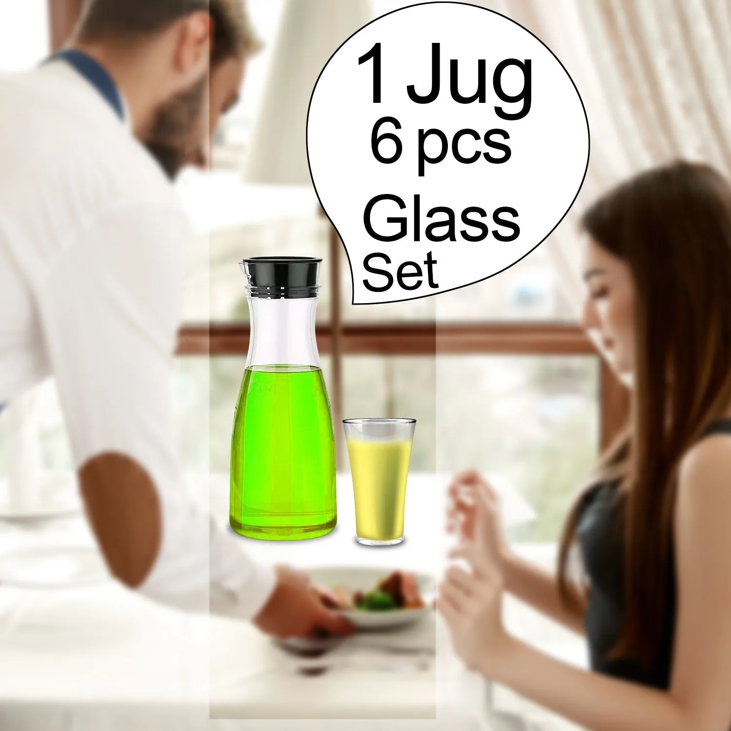 076_Transparent Unbreakable Water Juicy Jug and 6 Pcs. Glass Combo Set for Dining Table Office Restaurant Pitcher