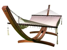 14 Ft. Wooden Arc Hammock Stand &  Hand Woven Bohemian Chic Rope Hammock Bed.