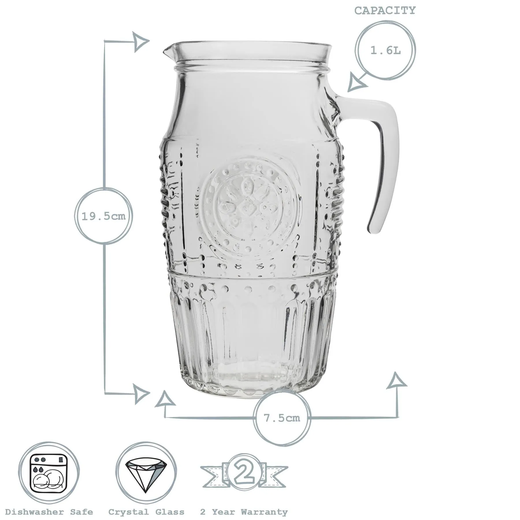 1.6L Romantic Glass Water Jug - By Bormioli Rocco