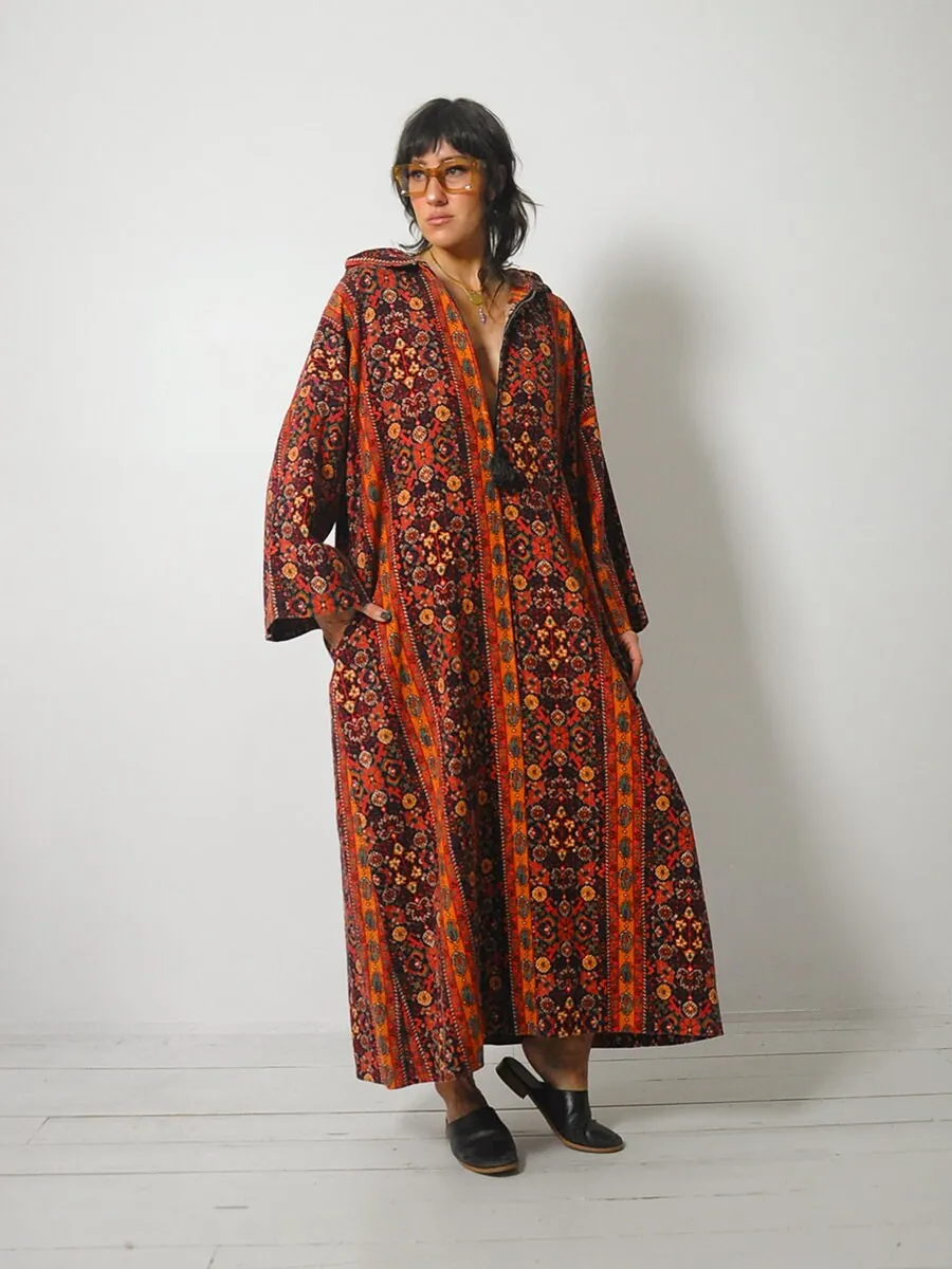 1960's Paisley Hooded Robe Dress