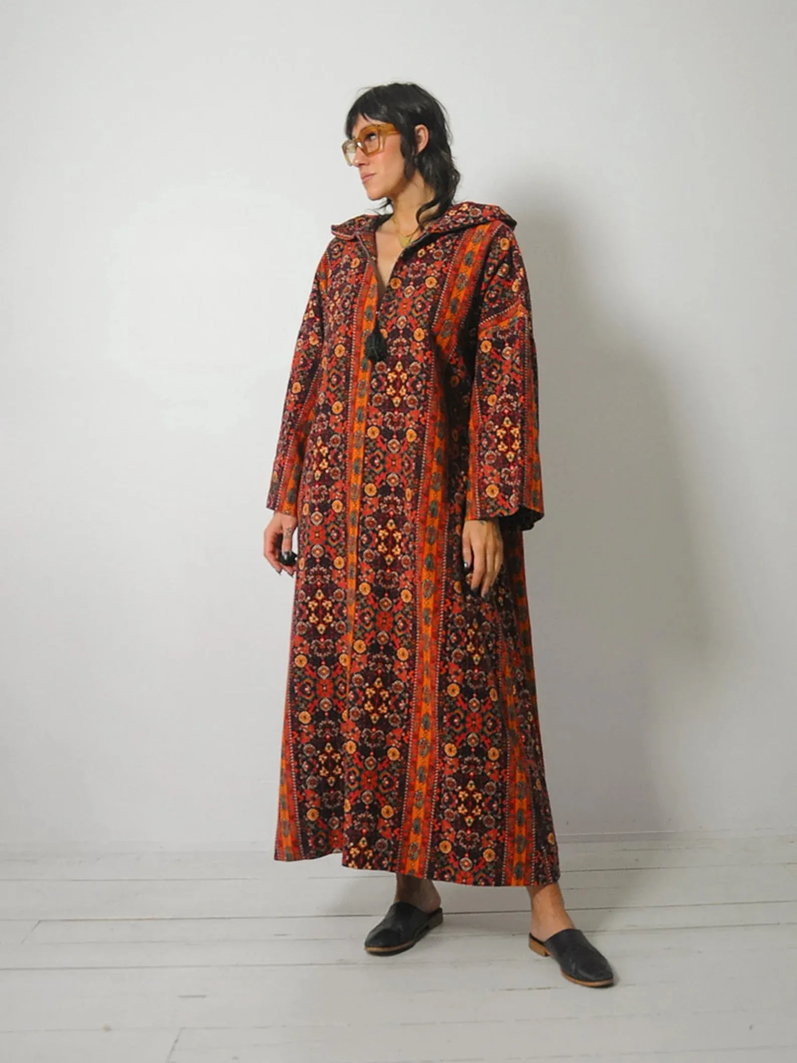 1960's Paisley Hooded Robe Dress