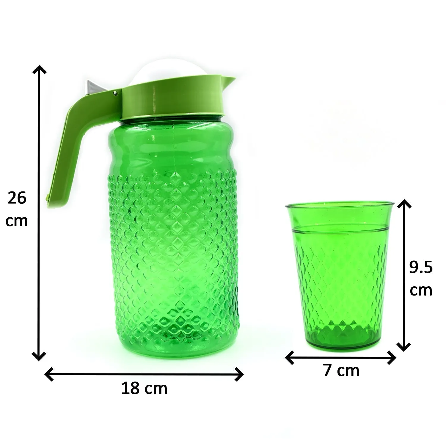 3734A Unbreakable Plastic Drinking Water / Juice Jug and 6 pieces Glass (Assorted color)