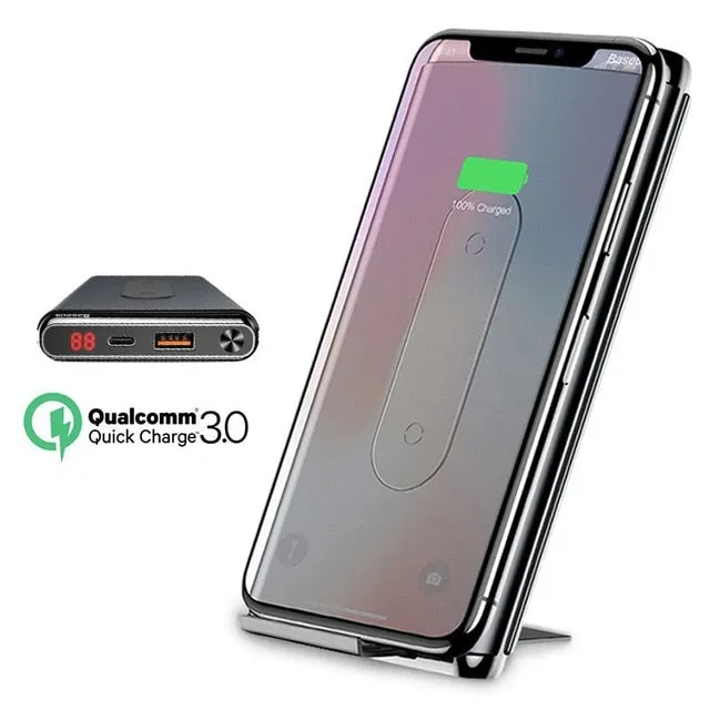 Baseus Wireless Power Bank 10000mah For iPhone XR Xs Max Portable External Battery Pack LCD Display QC3.0 Fast Charger Powerbank