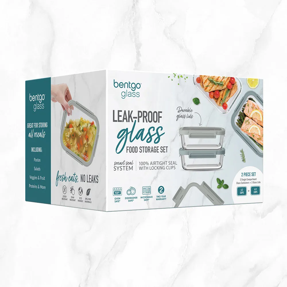 Bentgo Glass Leak-Proof Food Storage Set (4pc) - Pebble/Stone