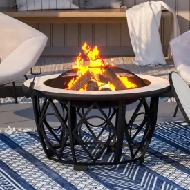 Dia 76 cm Patio White Mosaic Round Fire Pit Multi-functional