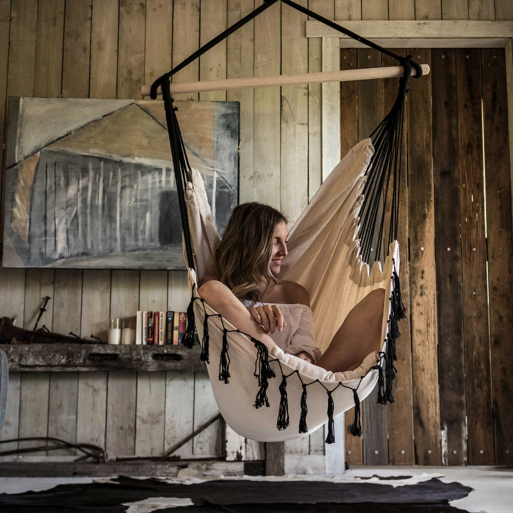 Hanging Hammock Chair (Ivory & Black)