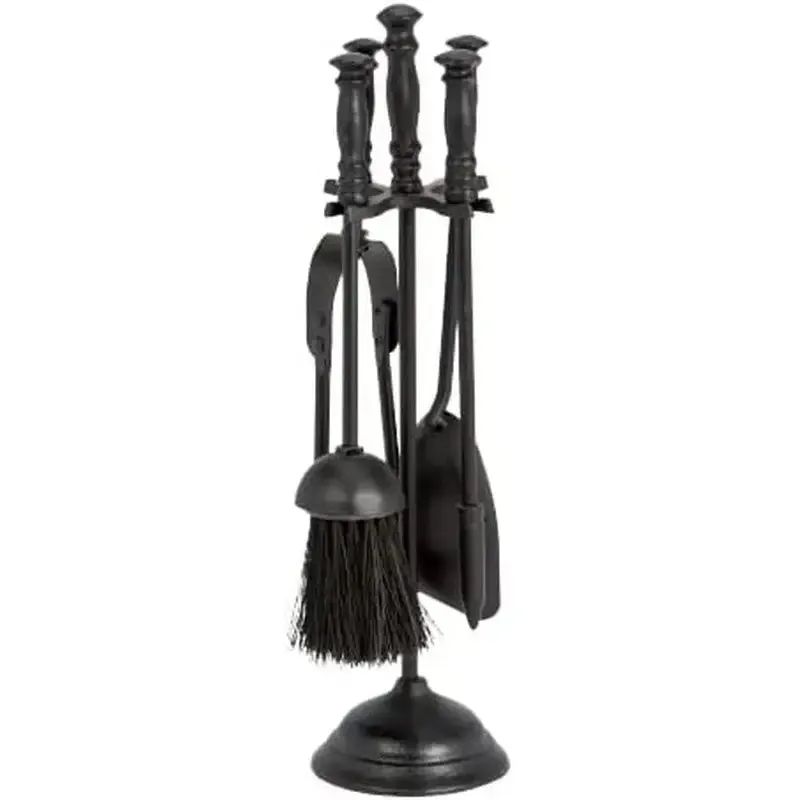 Inglenook Fire 89 - 5 Piece Fireplace Toolset Stand, Shovel, ,Poker, Tongs & Brush - Charcoal