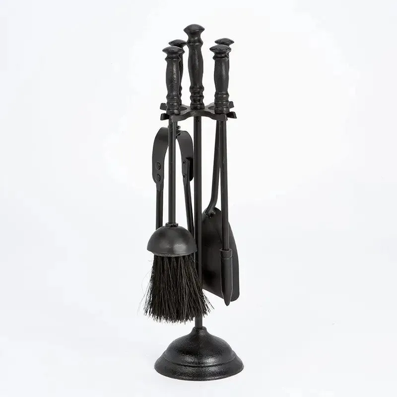 Inglenook Fire 89 - 5 Piece Fireplace Toolset Stand, Shovel, ,Poker, Tongs & Brush - Charcoal