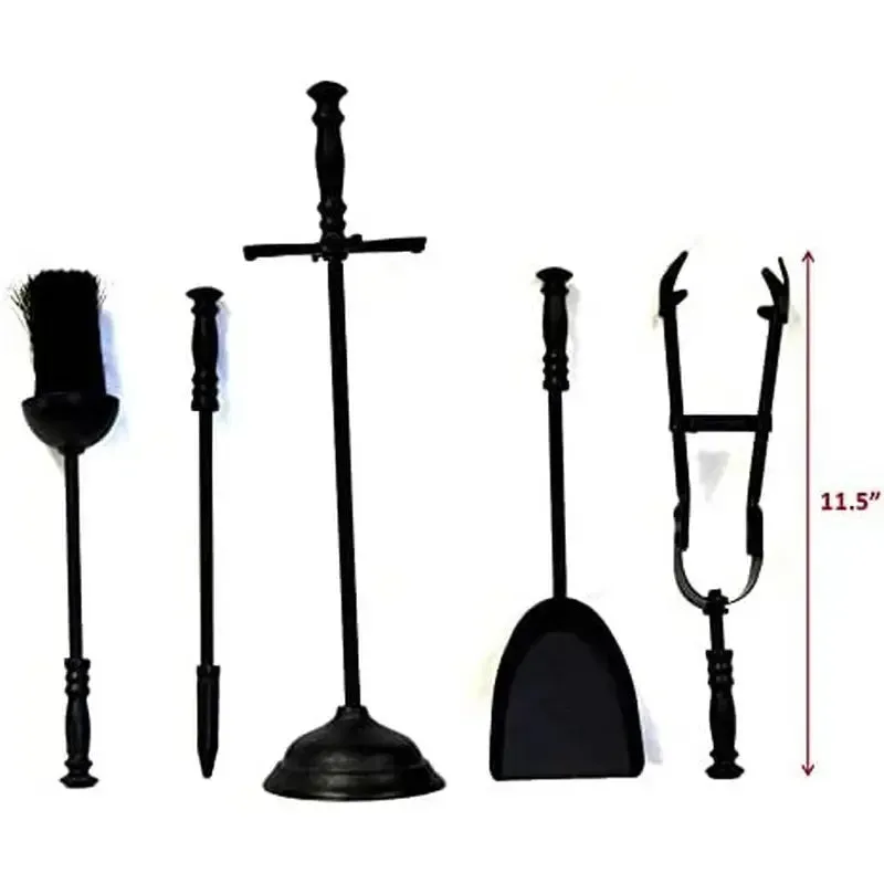 Inglenook Fire 89 - 5 Piece Fireplace Toolset Stand, Shovel, ,Poker, Tongs & Brush - Charcoal