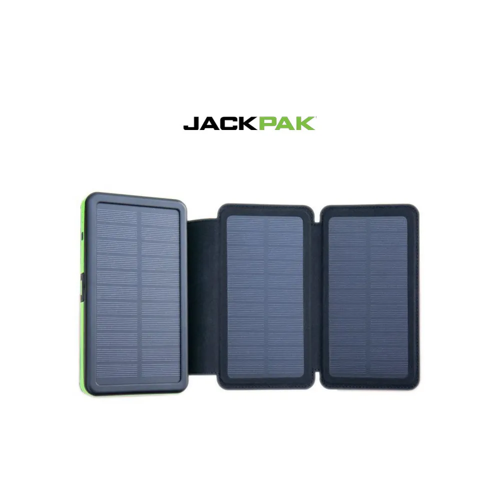 JackPak PB20KS Impact-Resistant Solar Panels, Water-Resistant, 2 USB Ports, Built-in Flashlight, Corded or Solar-Power Charging