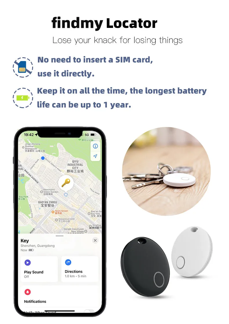 MFI Certified Smart Bluetooth Tracker Works with Apple Find My (iOS only)