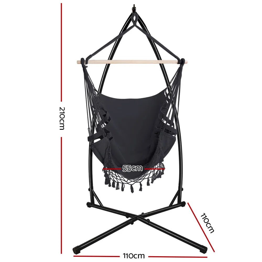 Polyester Cotton Hammock Chair Set with Stand, 360° Rotation - Gardeon