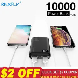 RAXFLY Mini Power Bank 10000mAh Dual USB Mi PowerBank For Xiaomi Fast Charger Dual Usb Ports External Battery Portable