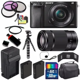 Sony Alpha a6000 Mirrorless Digital Camera with 16-50mm Lens (Black)   Sony E 55-210mm f/4.5-6.3 OSS E-Mount Lens 32GB Ultimate Bundle