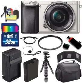 Sony Alpha a6000 Mirrorless Digital Camera with 16-50mm Lens (Silver)   Battery   Charger   32GB Bundle 2 - Internationa