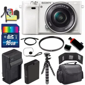 Sony Alpha a6000 Mirrorless Digital Camera with 16-50mm Lens (White)   Battery   Charger   16GB Bundle 1 - International