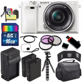 Sony Alpha a6000 Mirrorless Digital Camera with 16-50mm Lens (White)   Battery   Charger   16GB Bundle 4 - International