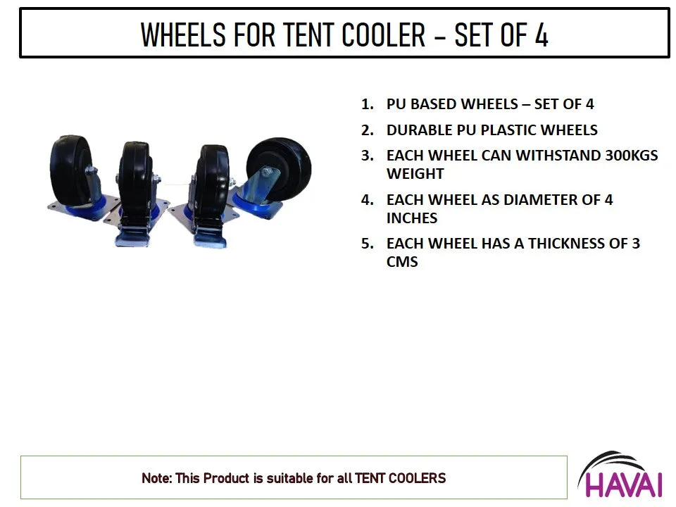 Wheels High Grade PU Moulded - Set of 4 - For Tent Coolers